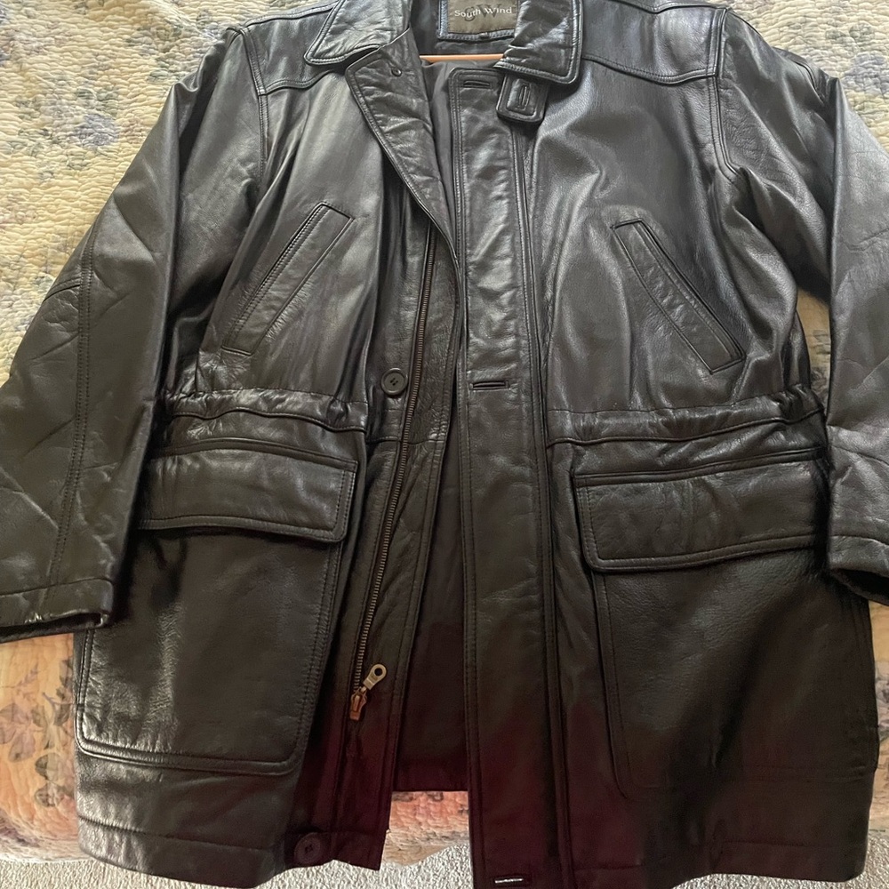 Men's Black Leather Military Jacket